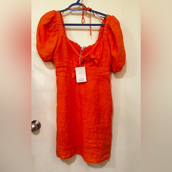 Bow Detail Linen Mini Dress NEW - Picture 2 of 8